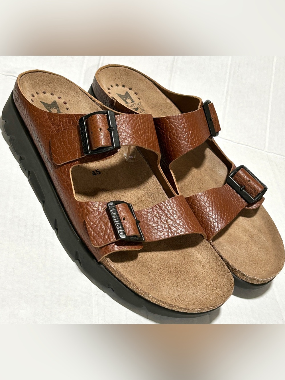 Mephisto Men’s Brown Leather Double-Buckle Sandals